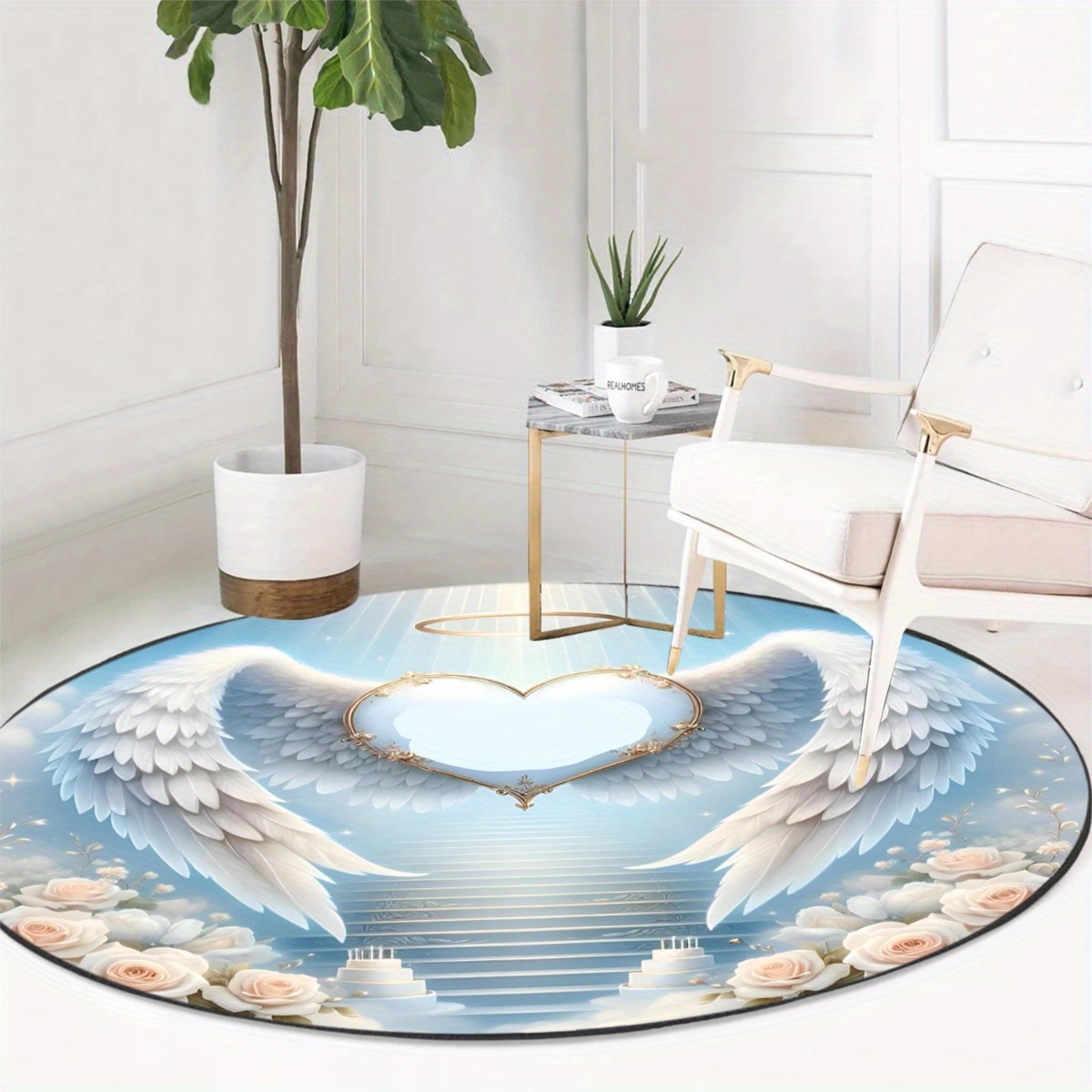 Wholesale Commercial Printing - Tapis circulaire blanc avec ailes d'ange